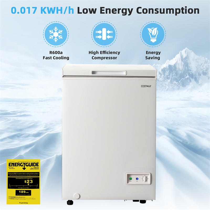 3.5 Cubic Feet Chest Freezer w/Removable Storage Basket Deep Freezer White