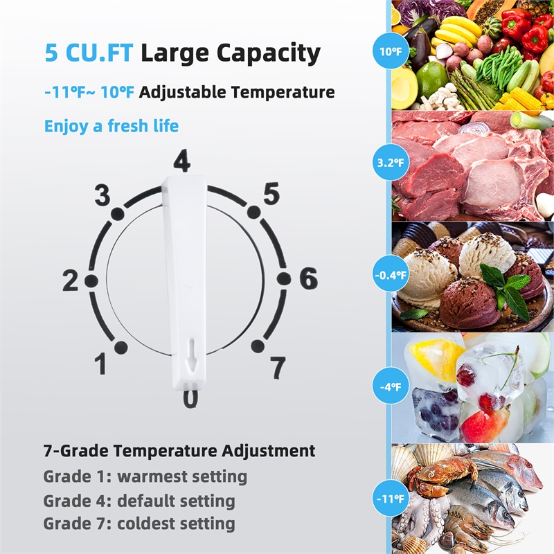 5 Cubic Feet Chest Freezer w/Removable Storage Basket Deep Freezer White