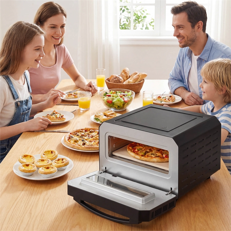 Pizza Oven for 12 inch Pizzas with 6 Presets and 2 Min Rapid Baking Black