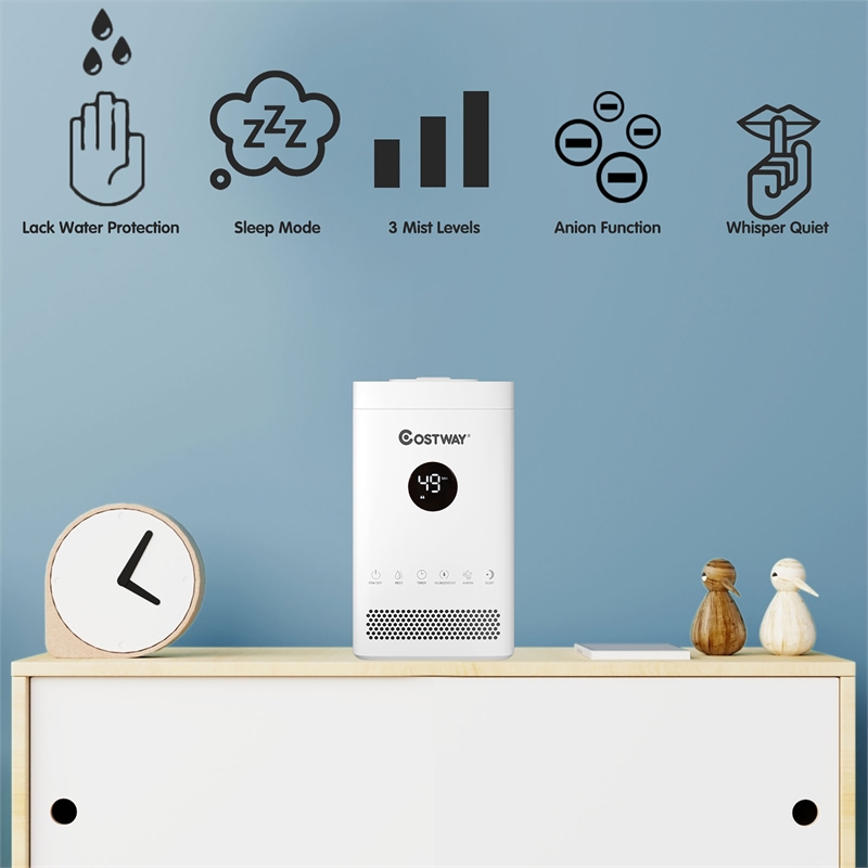 3.5L Quiet Top Fill Air Humidifier w/ 3-Level Mist Timer Sleep Mode for Bedroom White Plastic