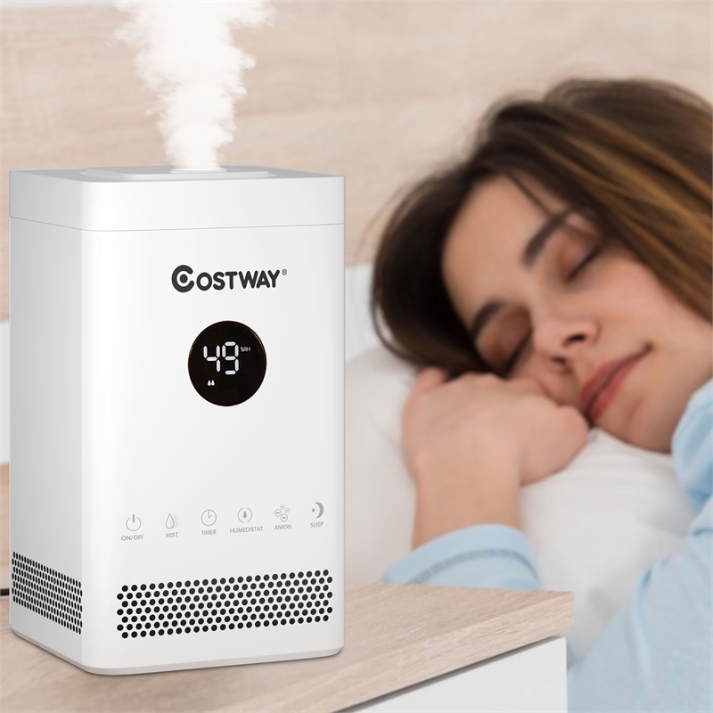 3.5L Quiet Top Fill Air Humidifier w/ 3-Level Mist Timer Sleep Mode for Bedroom White Plastic