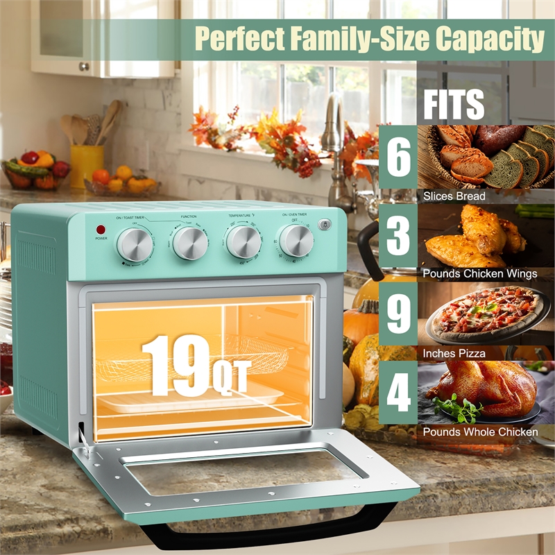 Air Fryer Toaster Oven 19 QT Dehydrate Convection Ovens w/ 5 Accessories Green