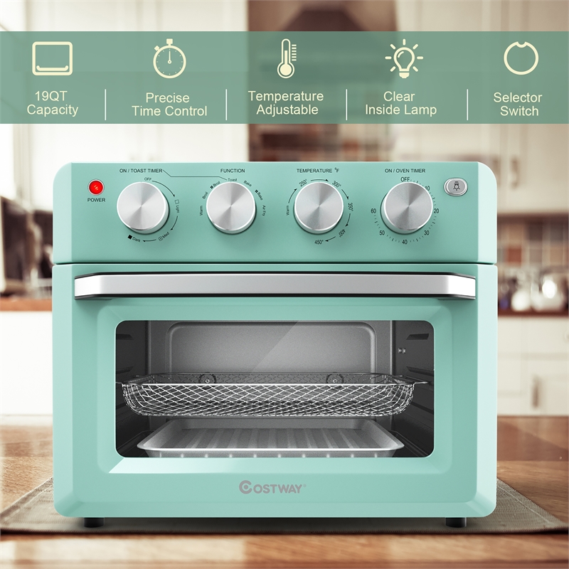 Air Fryer Toaster Oven 19 QT Dehydrate Convection Ovens w/ 5 Accessories Green