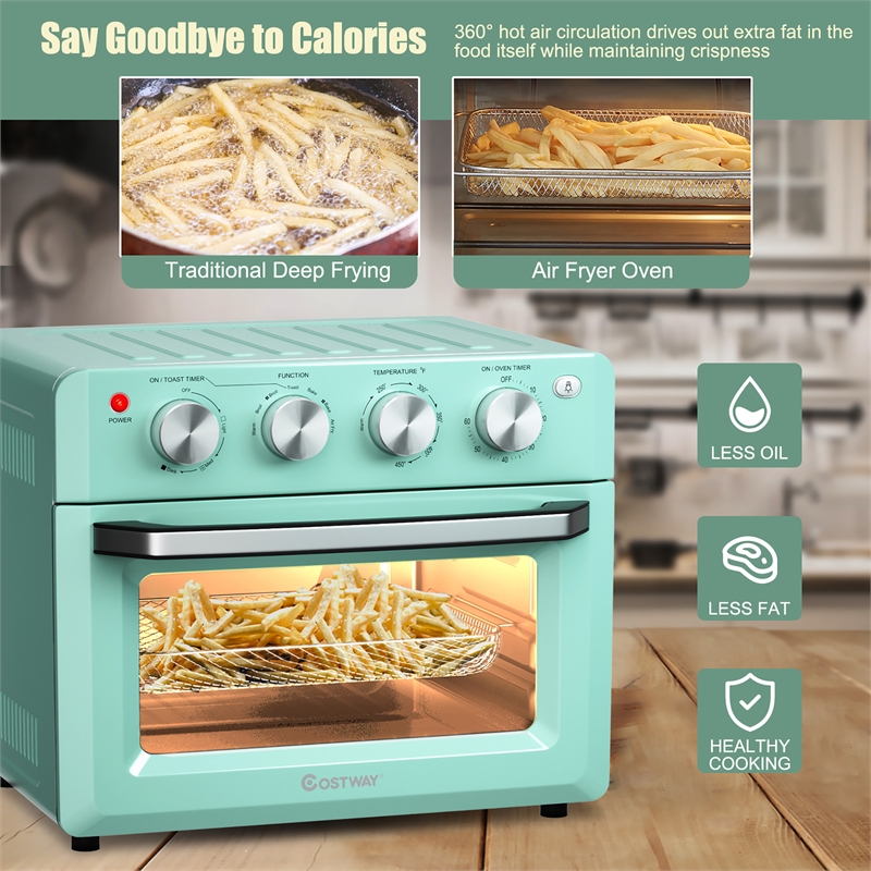 Air Fryer Toaster Oven 19 QT Dehydrate Convection Ovens w/ 5 Accessories Green
