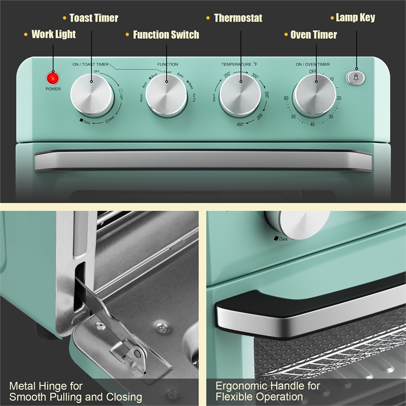 Air Fryer Toaster Oven 19 QT Dehydrate Convection Ovens w/ 5 Accessories Green