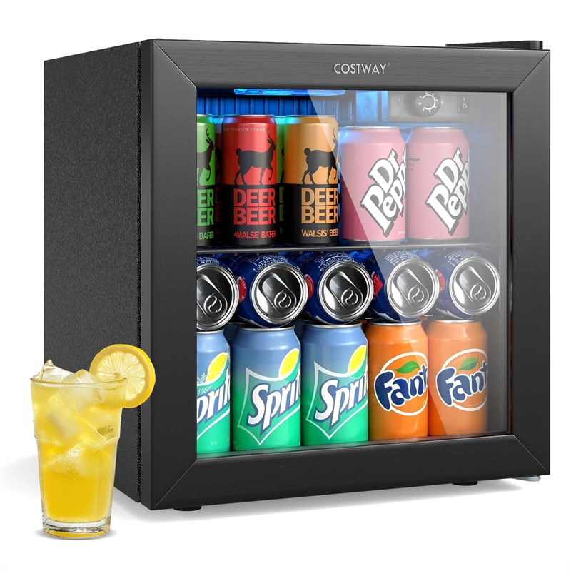 Beverage Refrigerator Cooler 1.3 Cu. Ft. 12 Bottles 55 Cans Mini Fridge for Wine Black Metal