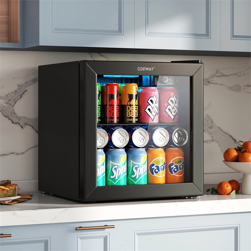 Beverage Refrigerator Cooler 1.3 Cu. Ft. 12 Bottles 55 Cans Mini Fridge for Wine Black Metal