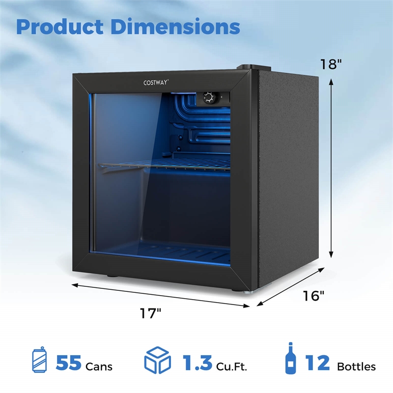 Beverage Refrigerator Cooler 1.3 Cu. Ft. 12 Bottles 55 Cans Mini Fridge for Wine Black Metal