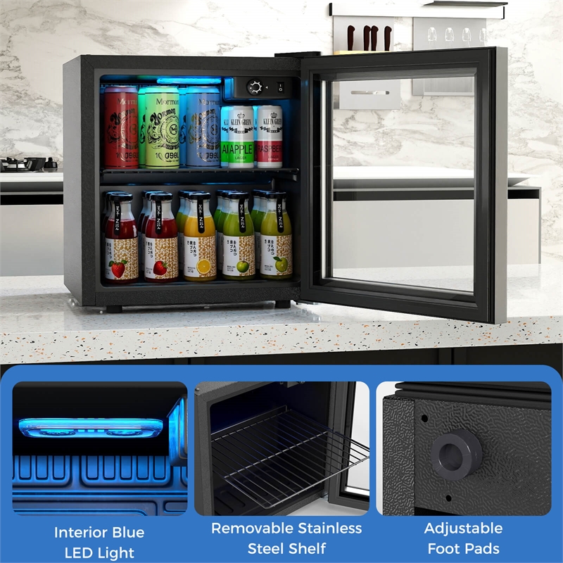 Beverage Refrigerator Cooler 1.3 Cu. Ft. 12 Bottles 55 Cans Mini Fridge for Wine Black Metal