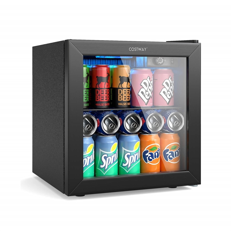 Beverage Refrigerator Cooler 1.3 Cu. Ft. 12 Bottles 55 Cans Mini Fridge for Wine Black Metal