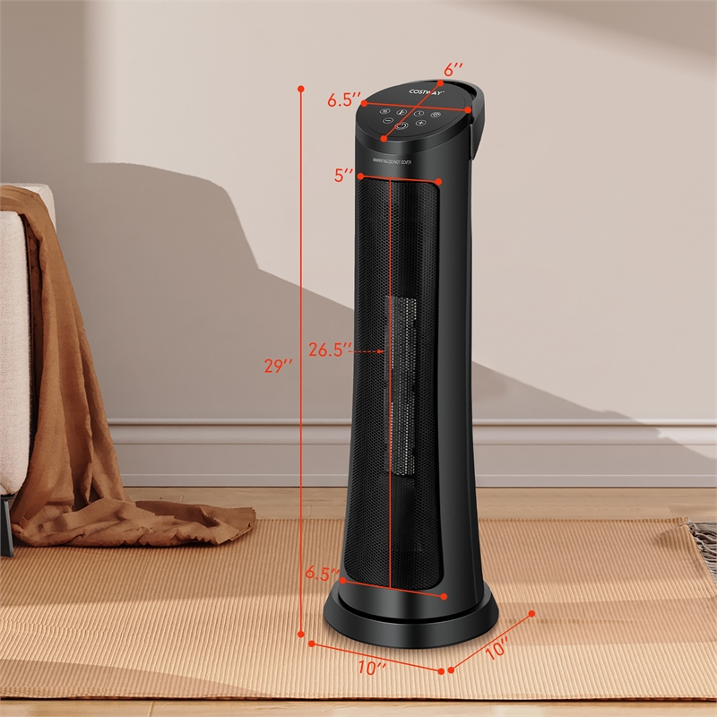 1500W Portable Electric PTC Heater Swing Space Heater w/ 24H Timer &Thermostat Black Metal