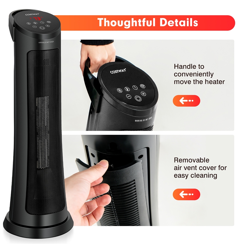 1500W Portable Electric PTC Heater Swing Space Heater w/ 24H Timer &Thermostat Black Metal