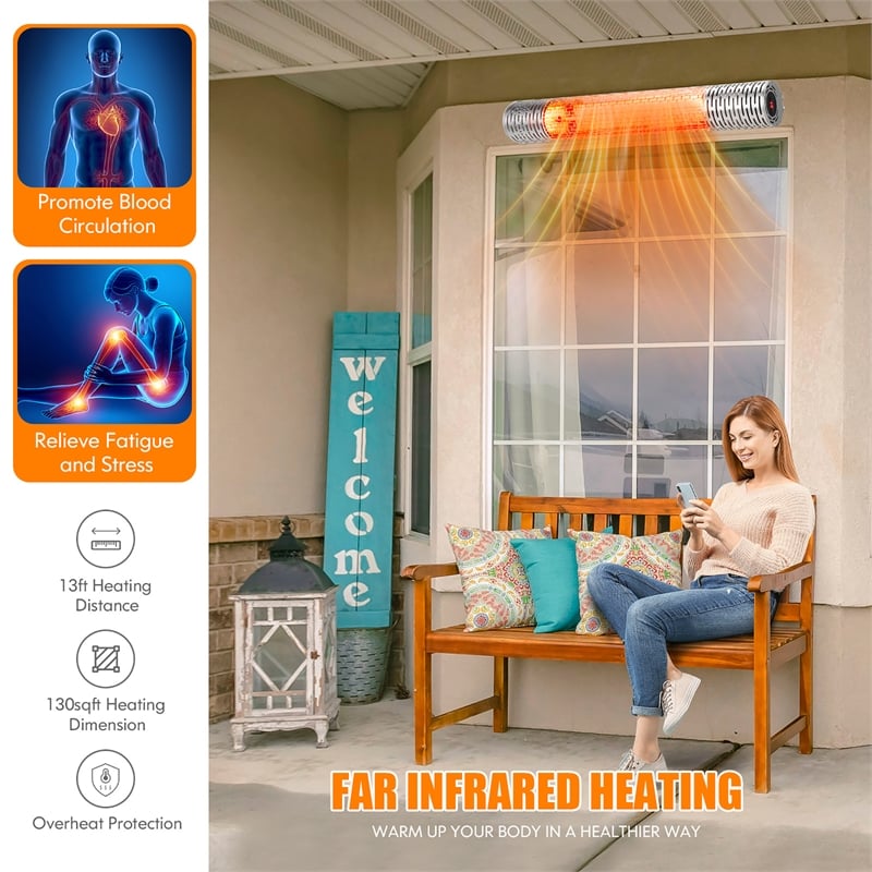 1500W Wall-Mounted Infrared Heater Indoor & Outdoor Electric Heater With Remote