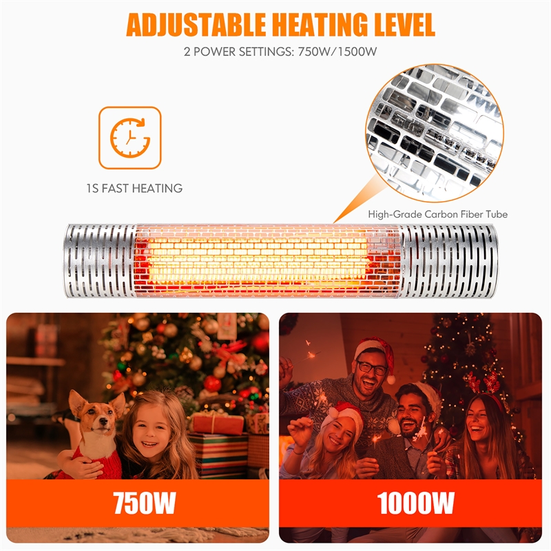 1500W Wall-Mounted Infrared Heater Indoor & Outdoor Electric Heater With Remote