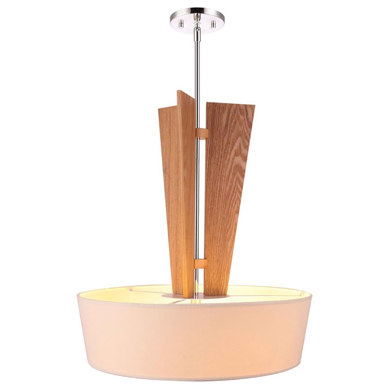 Woodbridge Lighting Angle 3-Light Wood & Tapered Shade Pendant in Satin Nickel