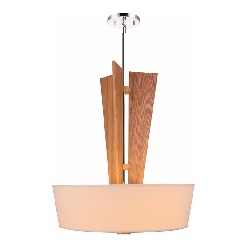 Woodbridge Lighting Angle 3-Light Wood & Tapered Shade Pendant in Satin Nickel