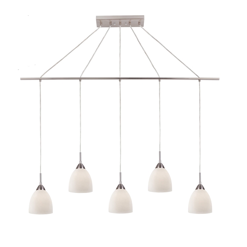 Woodbridge Lighting Hampton Ridge 5-Light Linear Pendant in Satin Nickel/Opal