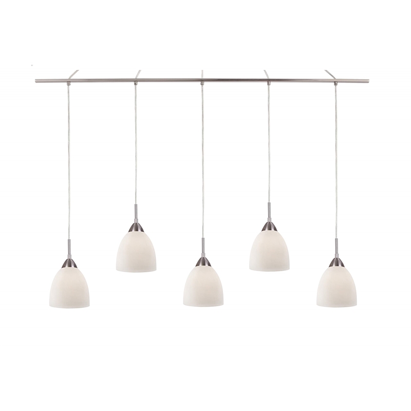 Woodbridge Lighting Hampton Ridge 5-Light Linear Pendant in Satin Nickel/Opal