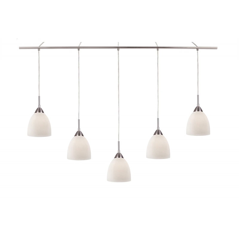 Woodbridge Lighting Hampton Ridge 5-Light Linear Pendant in Satin Nickel/Opal