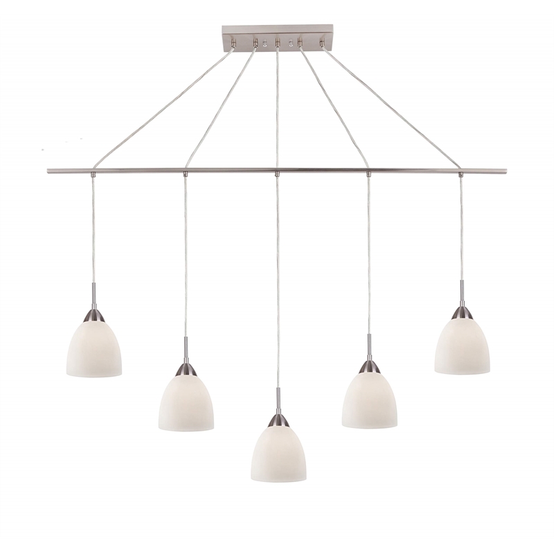 Woodbridge Lighting Hampton Ridge 5-Light Linear Pendant in Satin Nickel/Opal
