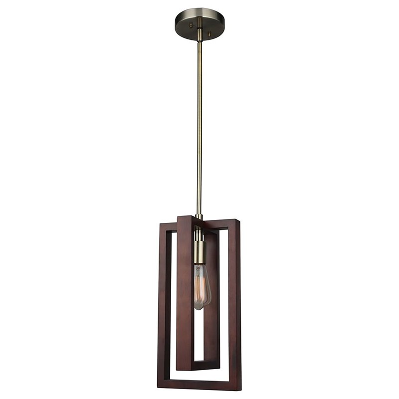 Woodbridge Lighting Stella Hoops Double Rectangular Wood Mid Pendant in Brass