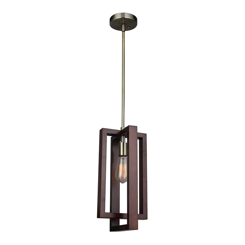 Woodbridge Lighting Stella Hoops Double Rectangular Wood Mid Pendant in Brass