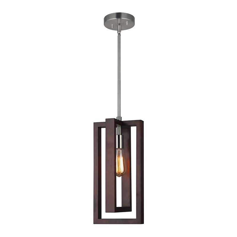 Woodbridge Lighting Stella Hoops Double Rectangular Wood Mid Pendant in Nickel