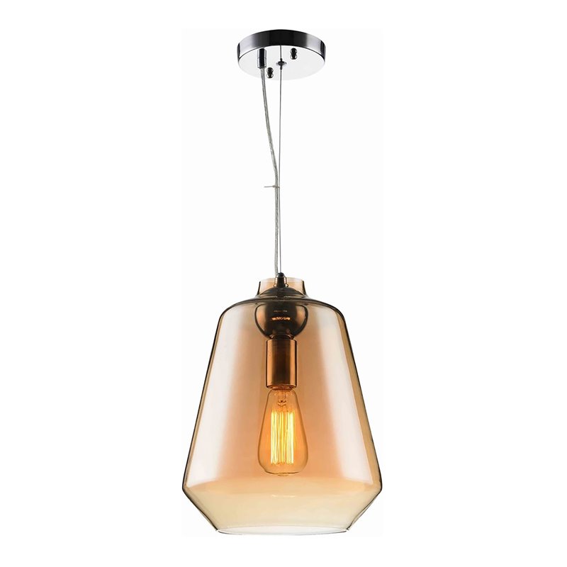 Woodbridge Lighting Sanoma 1 Light Steel Pendant in Chrome/Plated Amber Smoke