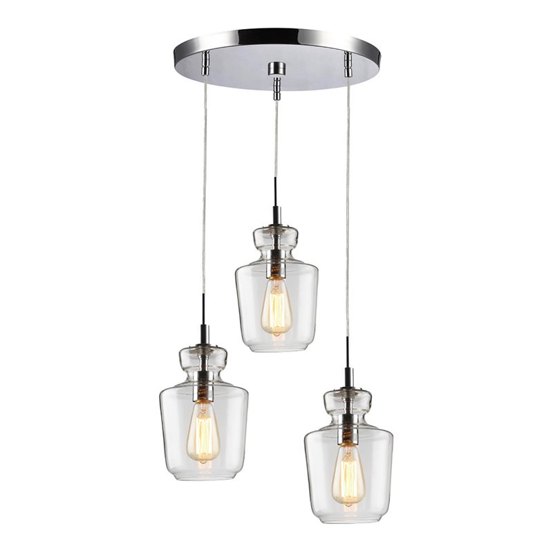 Woodbridge Lighting Sonya 3-Light Jar Glass Cluster Pendant in Chrome