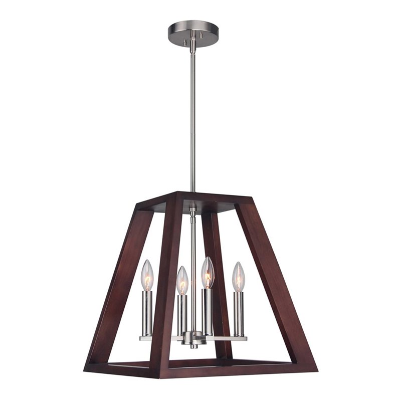 Woodbridge Lighting Walden Steel and Solid Wood Pendant in Satin Nickel