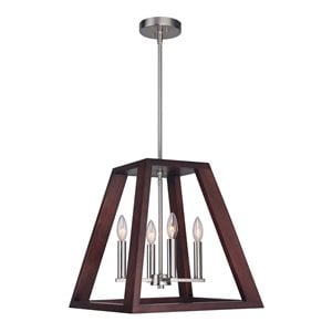 Woodbridge Lighting Walden Steel and Solid Wood Pendant in Satin Nickel