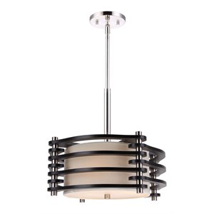 Woodbridge Lighting Steps 3-Light Wood & Fabric Pendant in Satin Nickel/Espresso