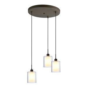Woodbridge Lighting Alaina 3-Light Mini Pendant in Bronze/Maroon Pleated Shade