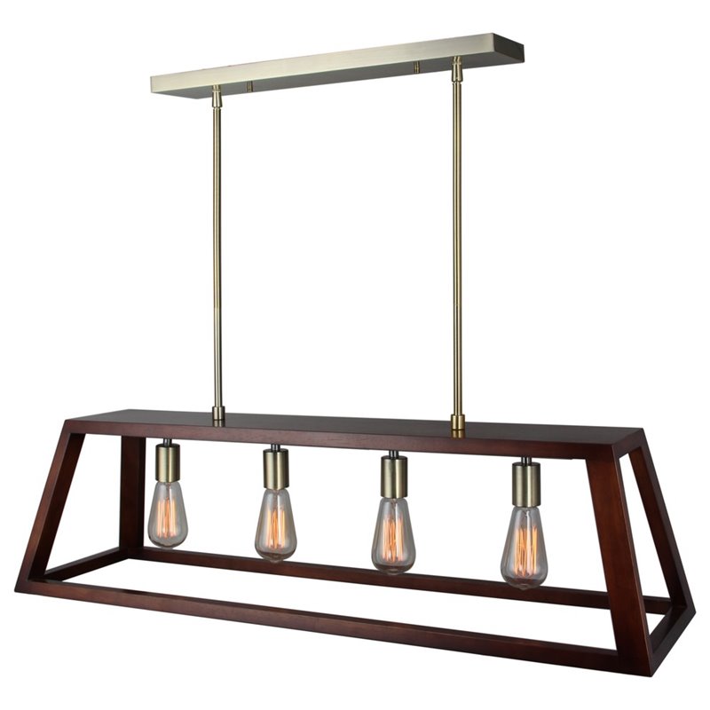 Woodbridge Lighting Walden Steel/Wood Island Fixture in Brass