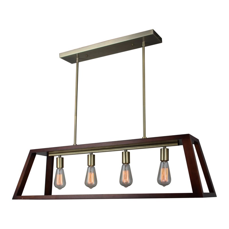 Woodbridge Lighting Walden Steel/Wood Island Fixture in Brass