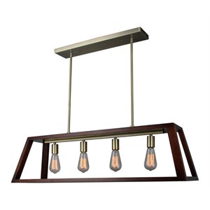 Woodbridge Lighting Walden Steel/Wood Island Fixture in Brass