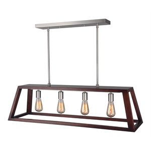Woodbridge Lighting Walden Steel/Wood Island Fixture in Satin Nickel