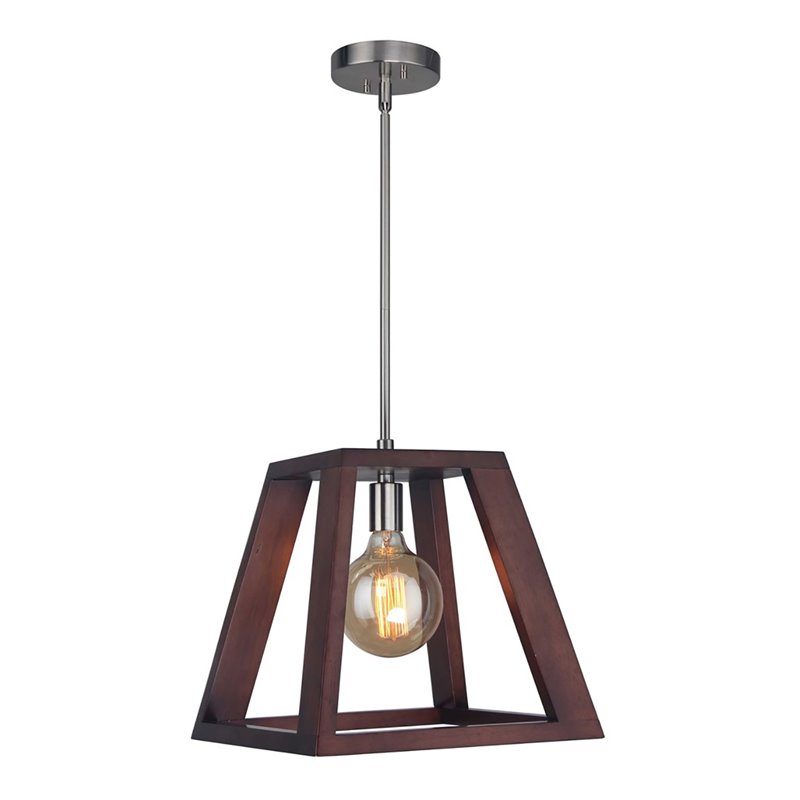 Woodbridge Lighting Walden Wood Mini Pendant with G125 Bulb in Satin Nickel