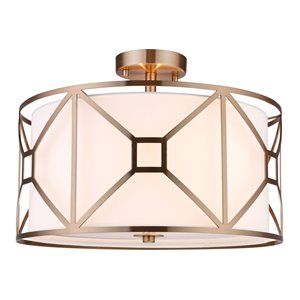 Woodbridge Lighting Regan 17&quot 3-Light Steel & Fabric Semi-Flush in Vintage Brass