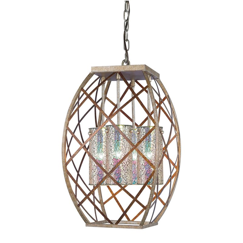 Woodbridge Lighting Braid 4-Light Foyer Light in Bronze/Iridescent Mosaic Glass