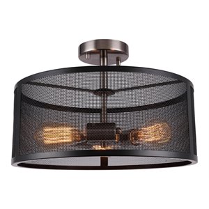 Woodbridge Lighting Drake 3-Light ST64 Bulb Semi-Flush in Antique Nickel/Black