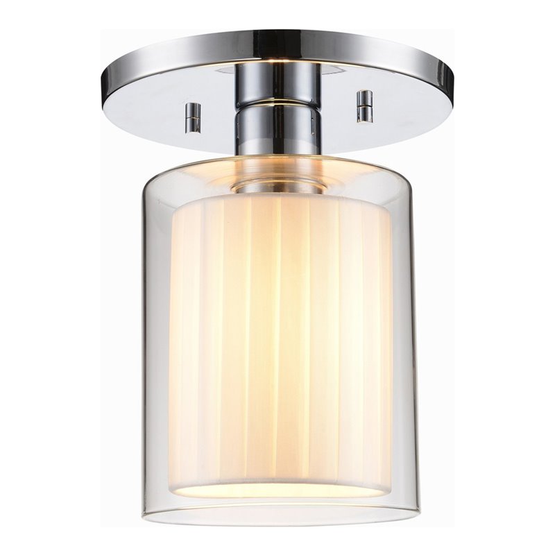 Woodbridge Lighting Alaina Semi-Flush in Chrome Off White Pleated Fabric Shade
