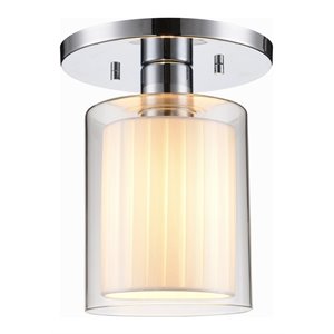 Woodbridge Lighting Alaina Semi-Flush in Chrome Off White Pleated Fabric Shade