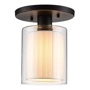 Woodbridge Lighting Alaina Semi-Flush in Bronze Off White Pleated Fabric Shade