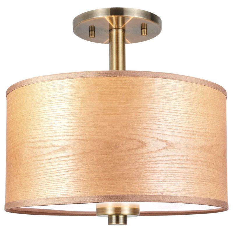 Woodbridge Lighting Drum Veneer 3-light Metal Semi Flush Ceiling Mount in Brass