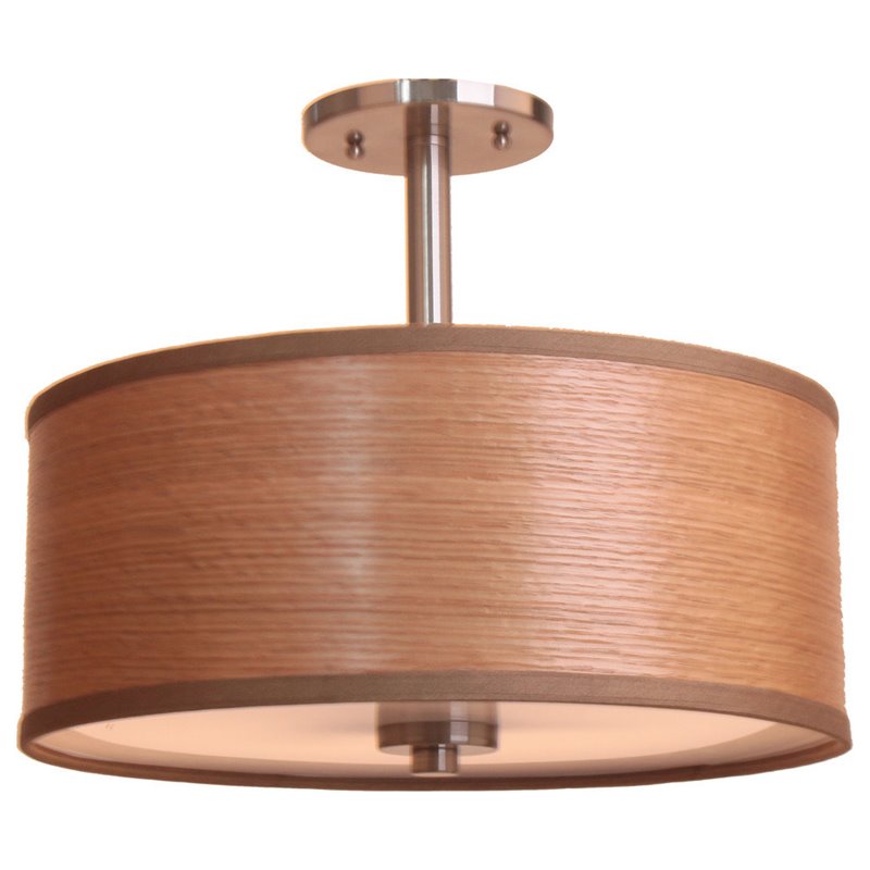 Woodbridge Lighting Drum Veneer 3-light Metal Semi Flush Ceiling Mount in Nickel