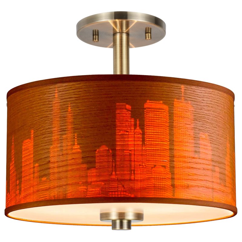 Woodbridge Lighting Drum Veneer 3-light Metal Ceiling Mount in Brass/Brulee