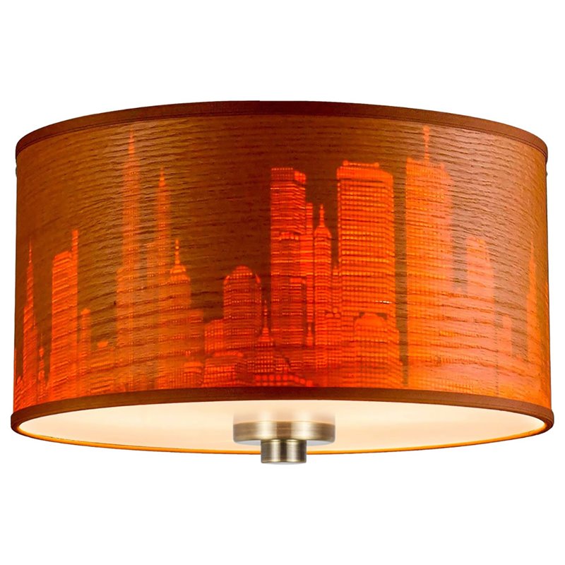 Woodbridge Lighting Drum Veneer 3-light Metal Ceiling Mount in Brass/Brulee