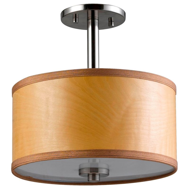 Woodbridge Lighting Drum Veneer 3-light Metal Ceiling Mount in Nickel/Brulee