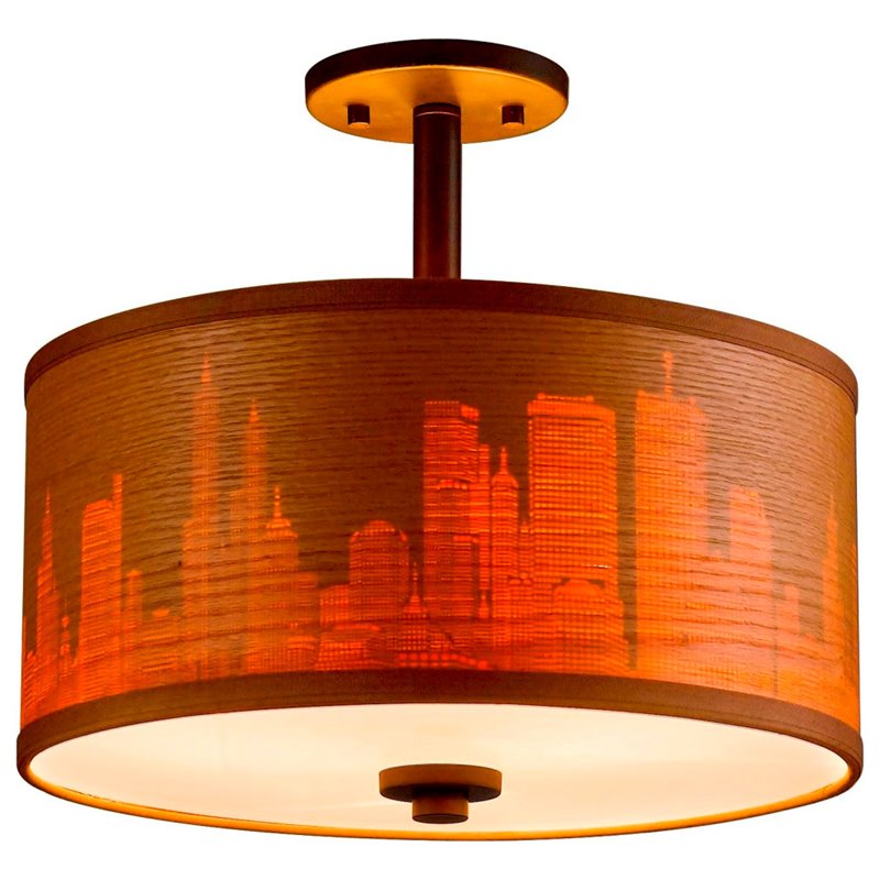 Woodbridge Lighting Drum Veneer 3-light Metal Ceiling Mount in Nickel/Brulee